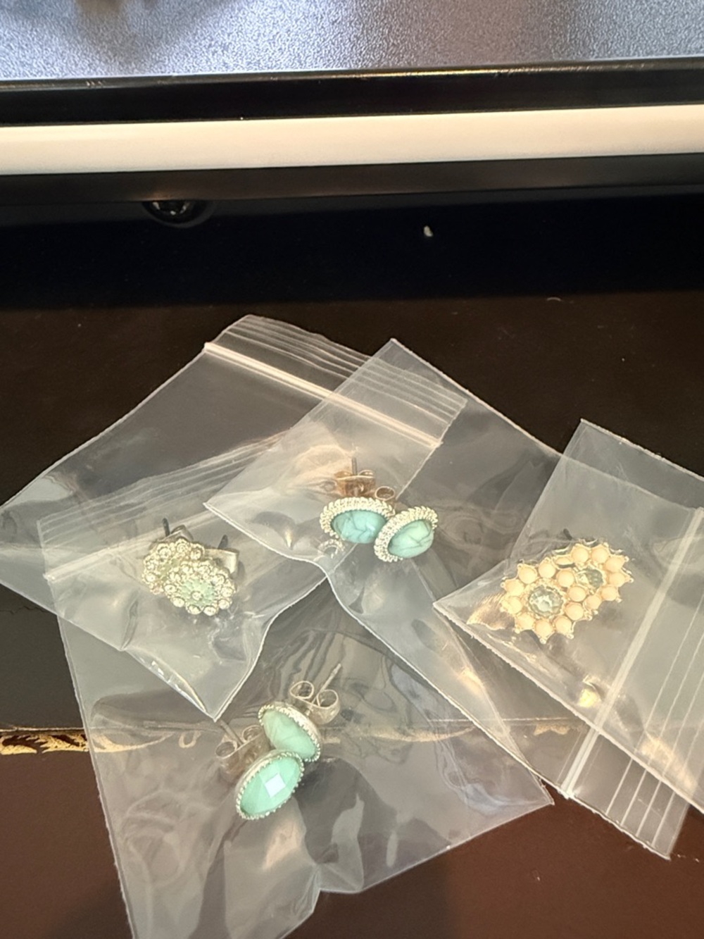 Turquoise Glass Double-Stone Stud Earrings - Women Jewelry